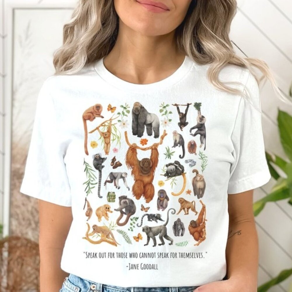 Primates of the World Tee Shirt safari shirt, Jane Goodall quote
